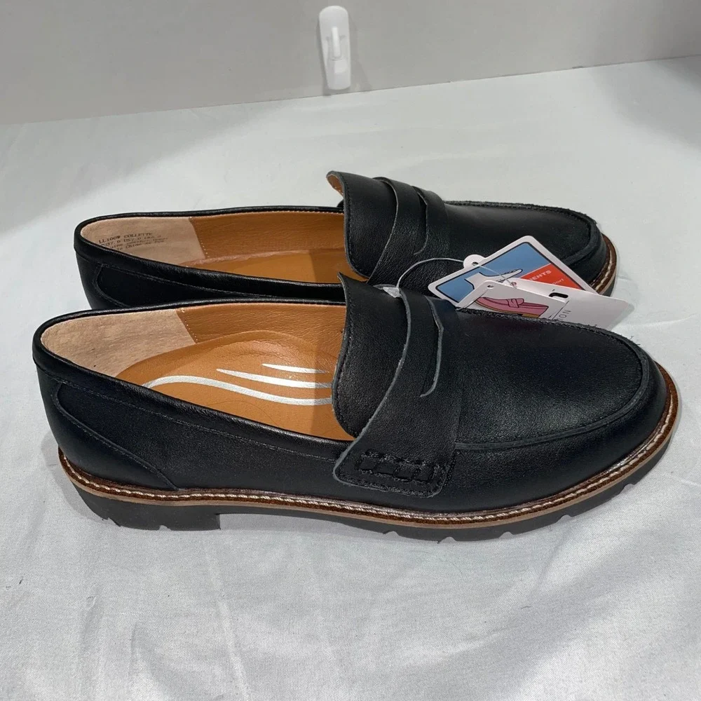 Aetrex Collette Black Leather Penny Loafers Arch Support Orthotic LL100W‎ Size 7